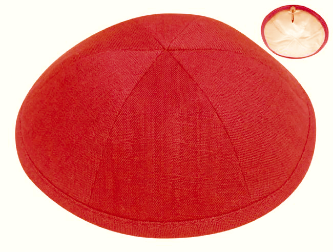 LIN03 - RED LINEN KIPPAH